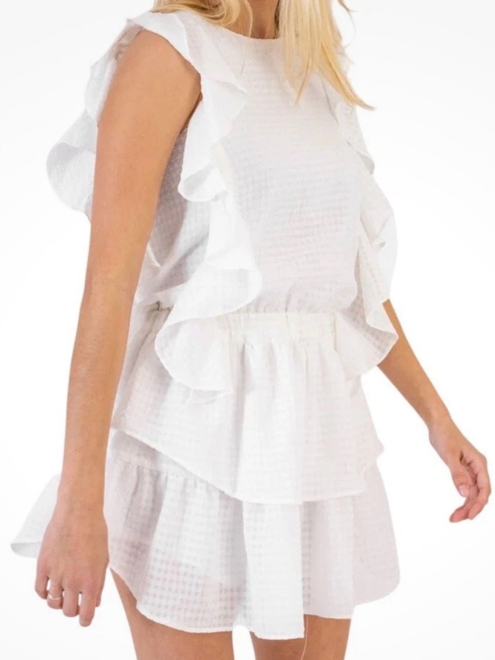 NEW Koch XS Madison White Ruffled Mini Dress ~ Wedding Shower Bridal Romantic